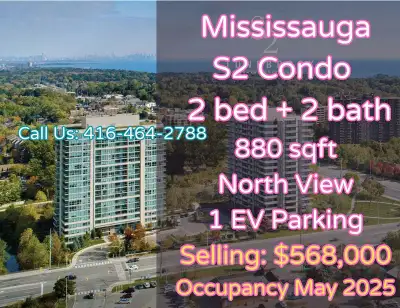 S2 Stonebrook Condo in Mississauga | 2-Bed + 2-Bath | $568,000 Unit: 2 Bedrooms | 2 Bathrooms | 880...