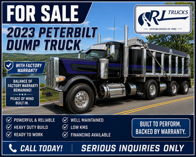 FOR SALE: 2023 PETERBILT 389 EXTENDED CAB TRI-AXLE DUMP TRUCK. COMES WITH PACCAR 510HP, 1850 TORQUE,...