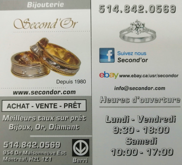 ACHAT VENTE ET PRET SUR GAGE ARGENT COMPTANT -3% BIJOUX MONTRES dans Bijoux et montres  à Ville de Montréal - Image 3