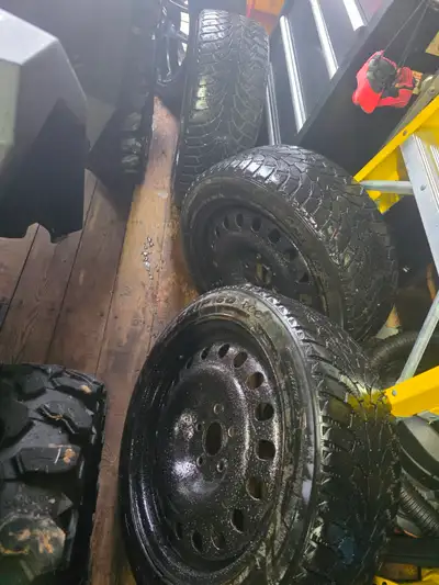 1st set) set of (4) winter rims and tires set of (4) 215/50/17 antares grip 60 winter tires on 5x114...