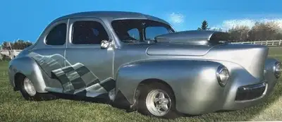 Custom-built 1946 Ford street rod project featuring a unique Willys-style front end and custom chass...