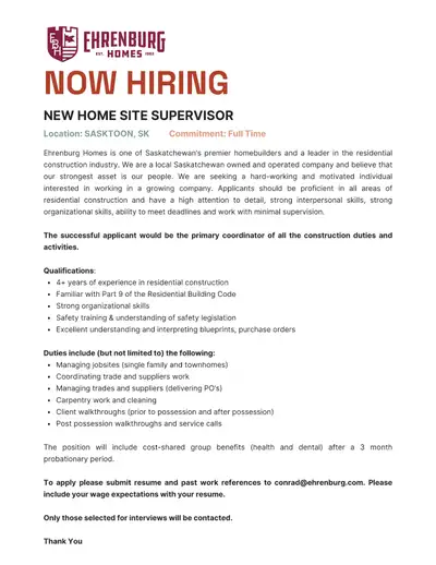 Saskatoon Site Supervisor, View more