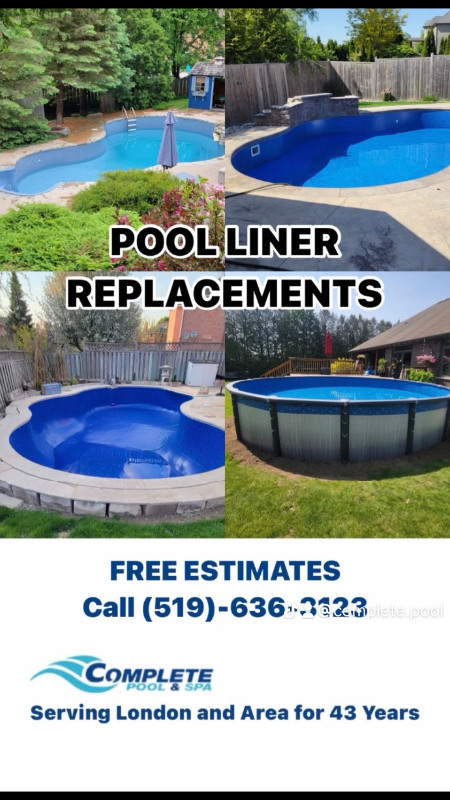 POOL LINER REPLACEMENT SALE! FREE ESTIMATE!  (519)636-3123 in Hot Tubs & Pools in London