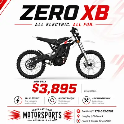 ZERO XB DEMO MODEL NOW ONLY $3,895 Why buy a Surron? Go Zero. Check out the Zero XB an all-electric...