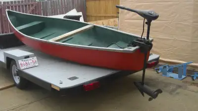STILL AVAILABLE---SELLING A NICE 16 FT FIBERGLASS SQUAREBACK FLAT BOTTOM CANOE WITH OR WITHOUT A 46...