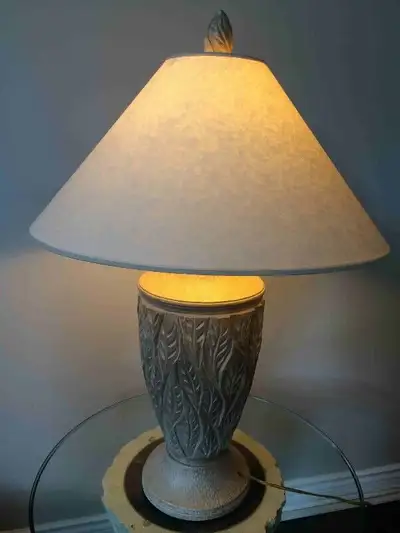 HOME DECOR: ACCENT TABLE WITH ROUND, GLASS TOP PLUS LAMP, View more