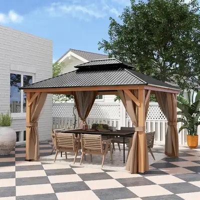 11x13 Wood Gazebo With Durable Outdoor Galvanized Steel Roof Net, View more