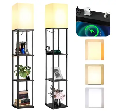 BRAND NEW - 2 Packs Floor Lamp w. Shelves Including 2AC Outlets, View more