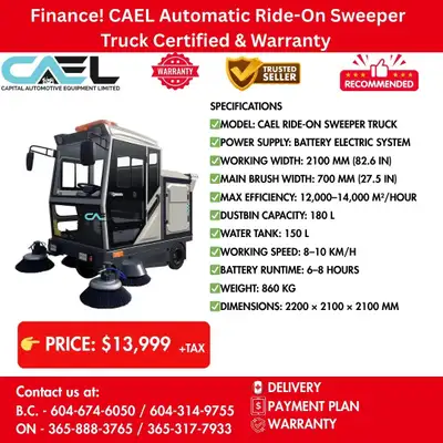 Finance! New CAEL Automatic Ride-On Sweeper Truck Certified & Warranty 13,999 CAEL Automatic Ride-On...