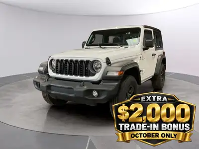 The 2026 Jeep Wrangler Sport 2 Door 4x4, presented in a striking white color, is equipped with a res...