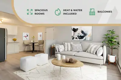 Amenities: Spacious Rooms • Updated Appliances • Heat & Water Included Suite & Building: One-bedroom...