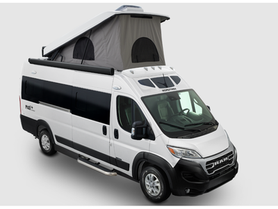 Roadtrek Class B gas motorhome Play + Slumber highlights: Open Center Aisle Pop-Top Sleeping Area El...