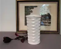 White Ceramic USA M-C-M Cylinder Shape Vase, Low Relief Pattern