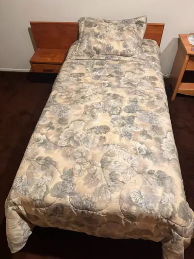 Danish style teak bed. Twin. Floating drawer. Eurotrex Memory foam mattress From spare room. Rarely...