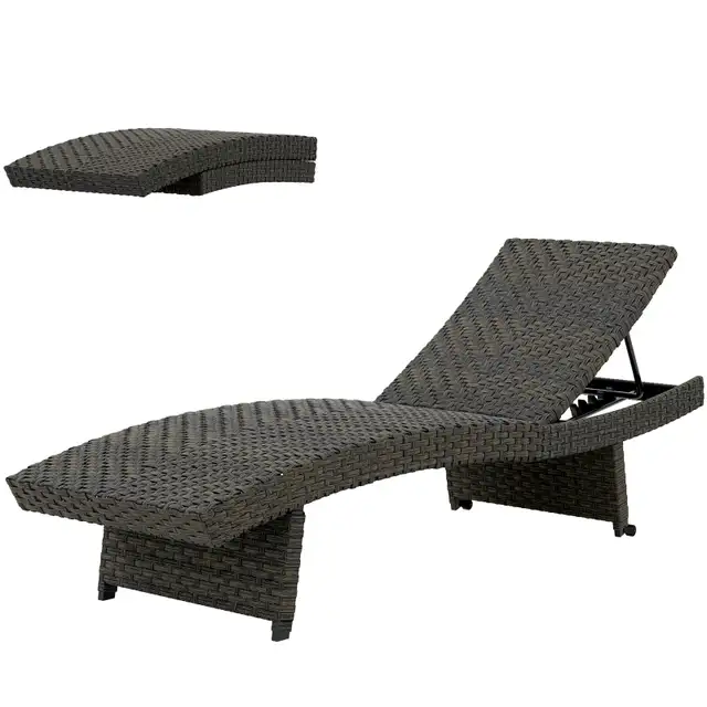 Rattan Folding Outdoor Lounger Chair Recliner with 5-Level Adjus in Patio & Garden Furniture in City of Toronto - Image 2