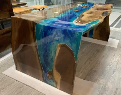 Tables with live edges and river, View more