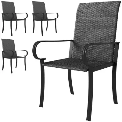 4 Piece PE Rattan Patio Dining Chairs with Steel Frame,  for Gar, View more