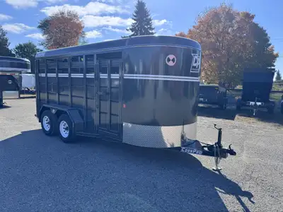 6 x 16 x 6'6in. Tall 2 - 3500lb Axles w/ 15in. Tires Electric Brakes Center Gate Side Door Full Swin...