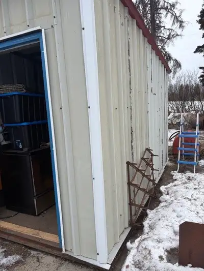 13' by 7' interior floor space 9 feet tall at front 7 foot at back storage building on 5 inch I beam...