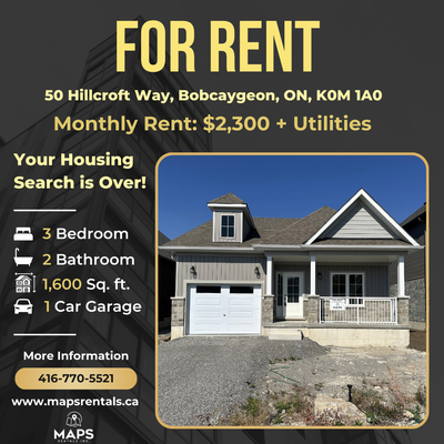 Delightful Bungalow in the heart of Bobcaygeon (3 Bed, 2 Bath) Address: 50 Hillcroft Way, Bobcaygeon...