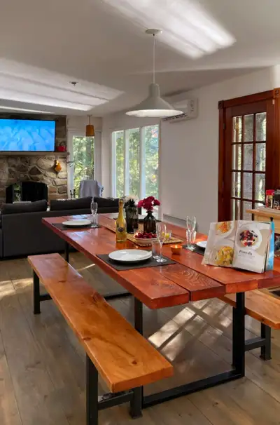 Handmade, custom size up to 12" long wood tables & benches. Style is in rustic barn or semi modern....