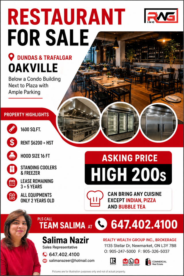 RESTAURANT FOR SALE IN OAKVILLE DUNDAS AND TRAFALGAR