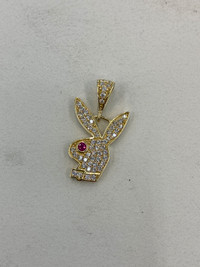 NEW! 10K Gold Playboy Bunny Pendant w/CZ Accents