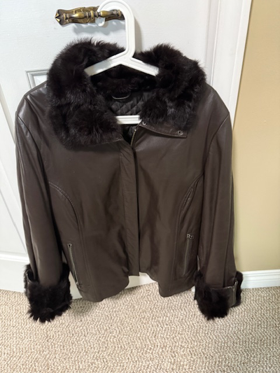 Designer Ladies Brown Leather Jacket Size Large, View more