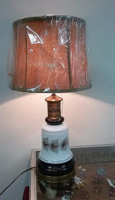 Antique Table Lamp Hand Painted Glass, View more
