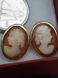 LARGE 14K GOLD AND NATURAL CAMEO EARRINGS BEAUTIFUL