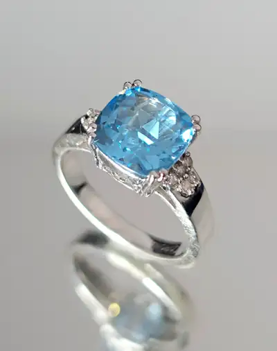10K Blue Topaz  diamond ring, View more