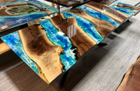 Tables with live edges and epoxy river