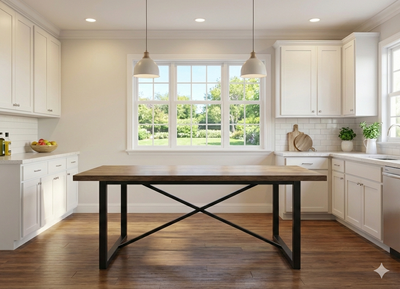 Retails at $1,677 Industrial Rustic Style Dining Table Solid Oak, View more