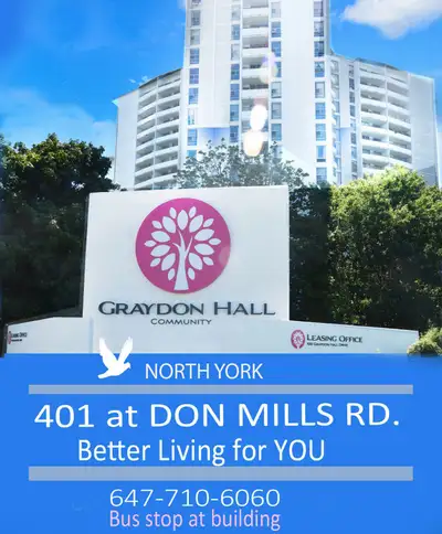 Description Bus stop right at the building . Don Mills Subway station is only 2 minutes away & Fairv...