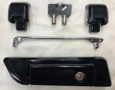 Brand new Gloss Black Tour Pak Hinges Latch and Lock Kit fits all 14 and newer Genuine Harley Davids...