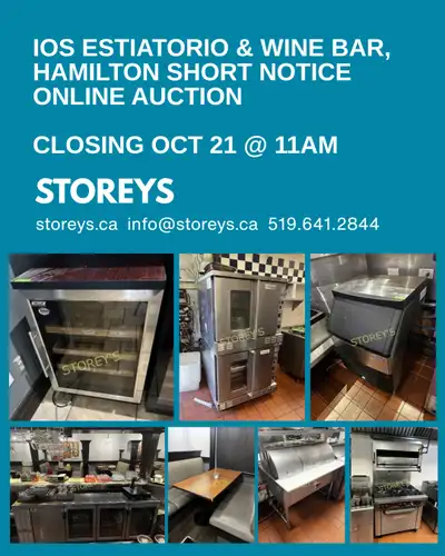 iOS Estiatorio & Wine Bar, Hamilton Short Notice Online Auction Closes: Wed Oct 21 @ 11am Preview: B...