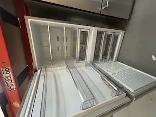 Blomberg bottom-freezer refrigerator features LED lighting on walls, and 1 crisper drawer. Refrigera...