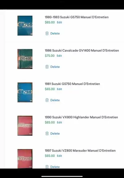 1977-2005 Suzuki Manuel DEntretien French Francais $40CAD and up PLUS POSTAGE FRENCH ONLY SERVICE MA...