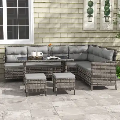 6pcs Outdoor Rattan Sofa Set Garden Wicker Sectional Couch Furni, View more