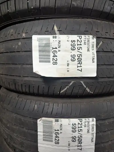 PAIR OF 2X P215/50R17 215/50/17 FIRESTONE FT140 ( ALL SEASON ) TAG # 16428 Used tires in excellent C...