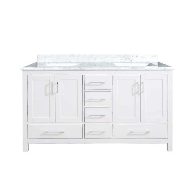 60" White Freestanding Bathroom Vanity w/ Carrera Marble Top dans Armoires et revêtements de comptoir  à Ouest de l’Île - Image 2