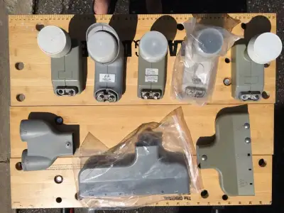 Mix of new and used items. Used single (2) and dual (3) LNBs New 3 position multi-sat mounts. (1) Ne...