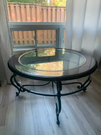Vintage Round Table – Wrought Iron, Glass & Stone Inlay – $100 OBO Located near IKEA Burlington Gorg...