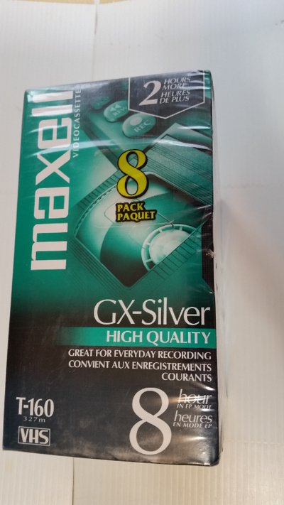 Maxell GX-Silver High Quality T-160 Blank VHS Tapes. This is for a 8 Pack bound together in original...
