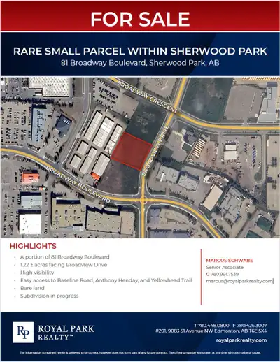 A portion of 81 Broadway Boulevard 1.22 ± acres facing Broadview Drive High visibility Easy access t...