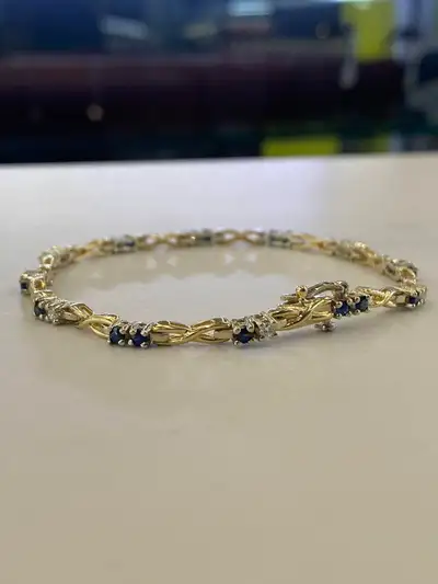 14K Gold Sapphire & Diamond Bracelet, View more