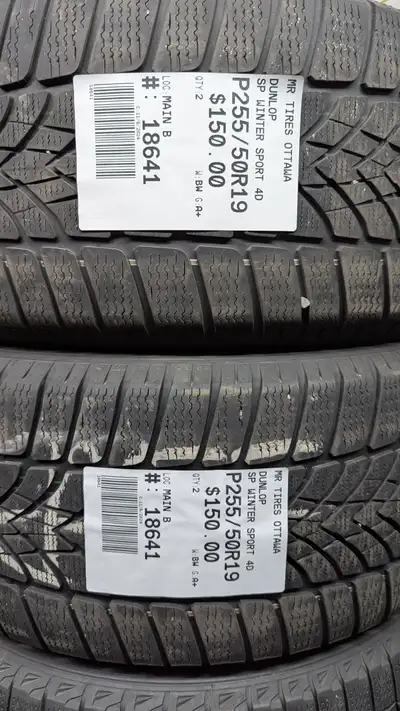 PAIR OF 2X P255/50R19 255/50/19 DUNLOP SP WINTER SPORT 4D TAG # 18641 ** Please read details below *...