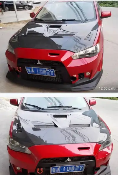 MITSUBISHI LANCER VENTED REAL CARBON FIBER HOOD 2008 2009 2010 2011 2012 2013 2014 2015 2016 2017 NE...