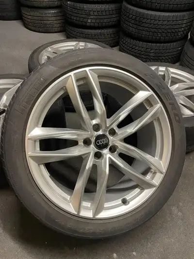 Beautiful set of original 2019 Audi A8 S-Line wheels in bright silver finish. NOTE: Tires are finish...