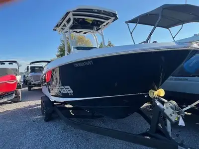 Bay Marine Sales 2023 Scarab 222 Fisherman,Mercury 200, Custom trailer, T top with upgraded sound sy...